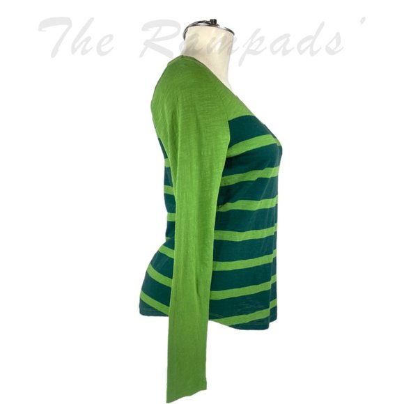 Talbots Dark Light Green Striped T-shirt Size Small - Picture 2 of 6